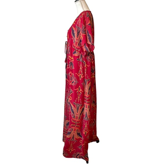 Xhiliration Boho Floral Empire Waist Maxi Dress SZ Large in Red Multi Print - Picture 3 of 7